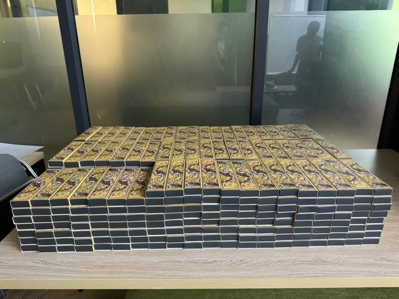 The first full batch of SubstitOud in the new packaging, stacked and ready to ship
